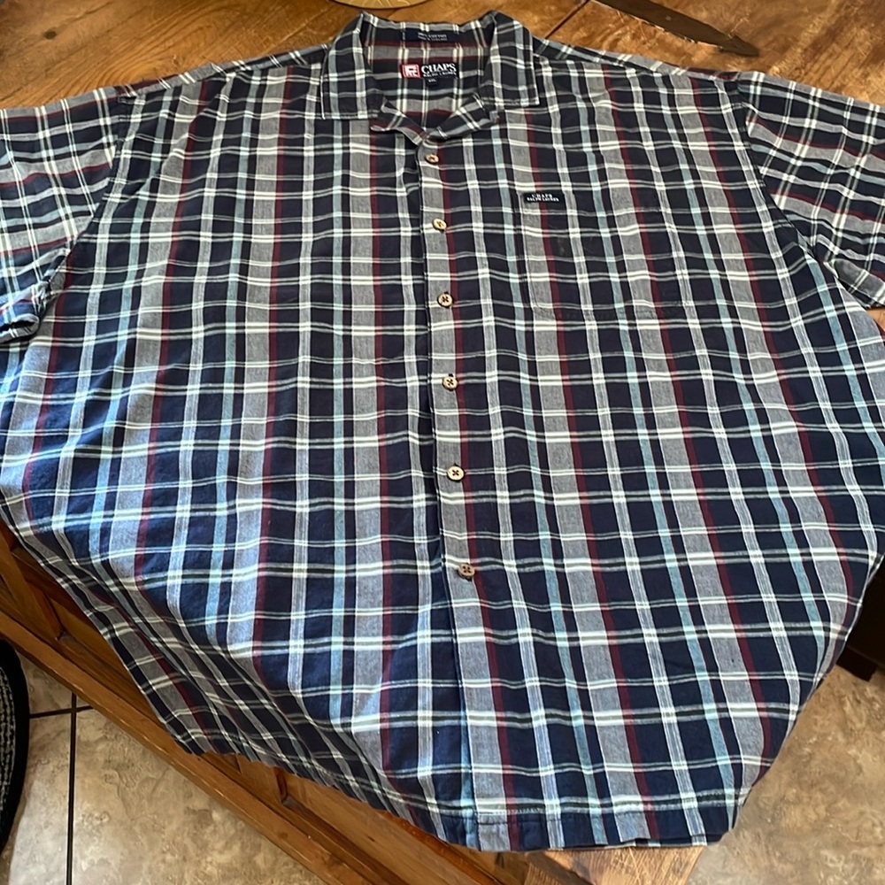 Mens Chaps RL Button Up Plaid Short Sleeve Shirt